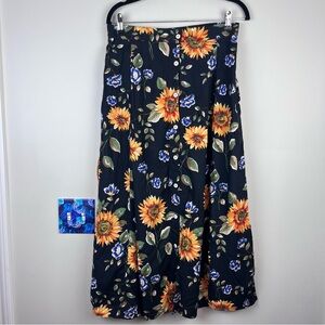 Vintage 90s Maxi Skirt Medium Sunflower Fairy Grunge Cottagecore Button Front